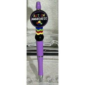 Custom Beaded Pen Autism Awareness Purple Colorful "Autistic is not a Bad Word"